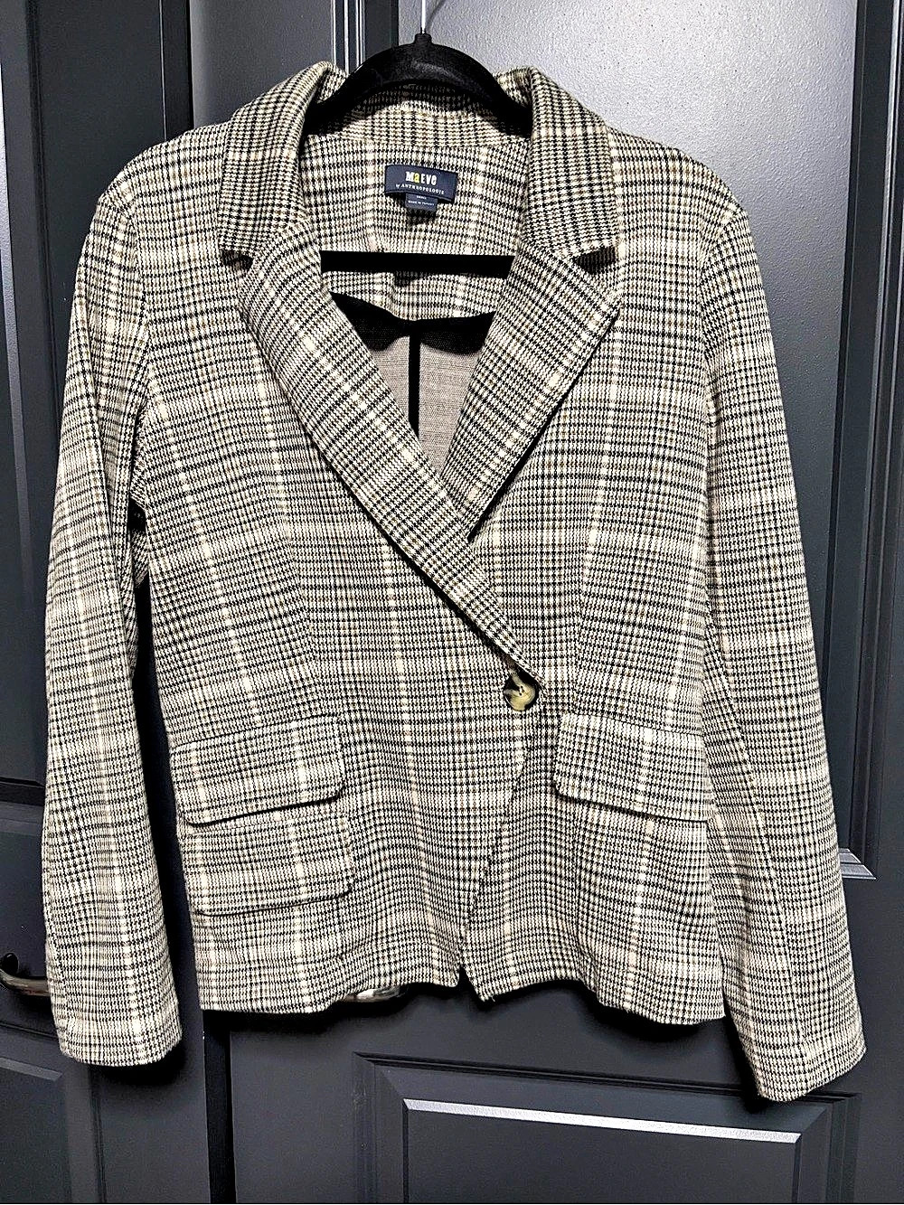 Maeve by Anthropologie Collegiate Knit Plaid Blazer Brown & Black Small